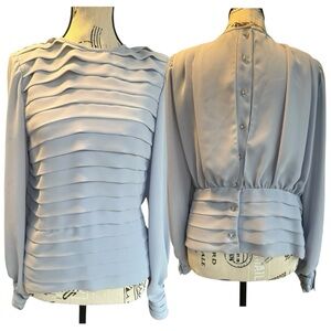 Vintage Richard Warren Bonwit Teller Ice Blue Pleated Blouse 80s Size 6 Regal